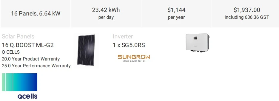 sungrow inverter and qcells panels